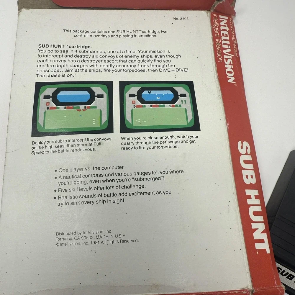 Vintage Sub Hunt Intellivision Video Game 1981 Box Manual Complete CIB‎ Classic